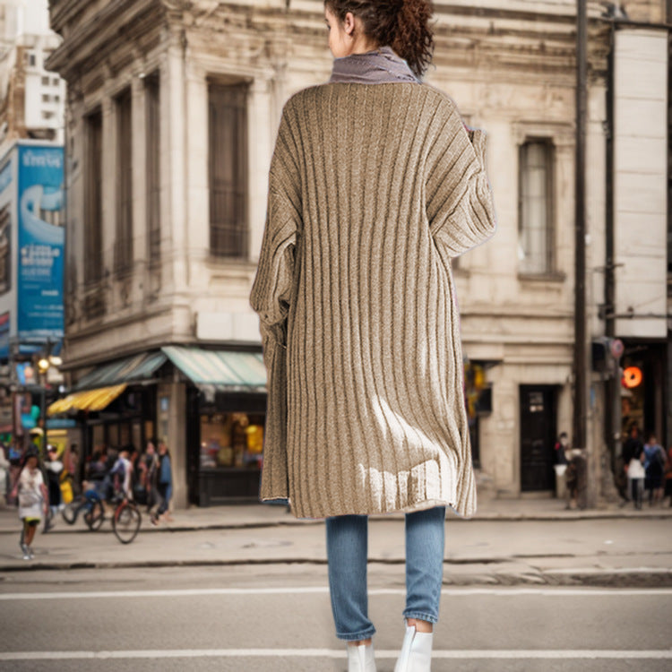 Damen Langstrickmantel mit lässigem Schnitt und Rippdesign R&B