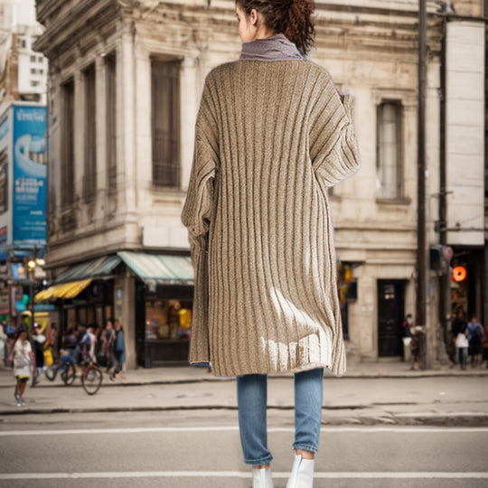 Damen Langstrickmantel mit lässigem Schnitt und Rippdesign R&B