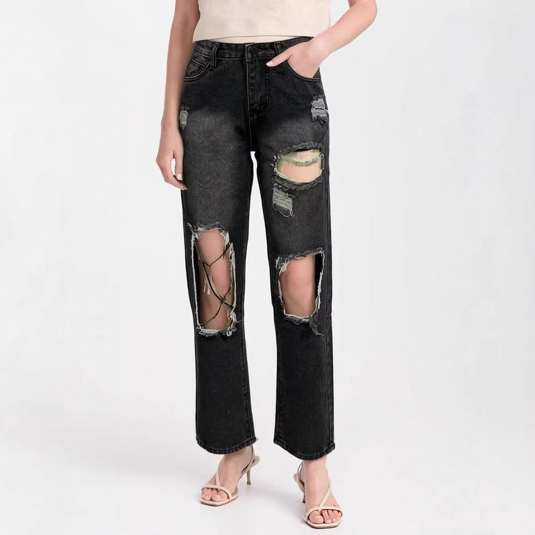 Damen distressed Mom Jeans mit trendy Cut-Out-Details R&B