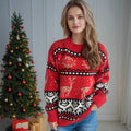 Damen festlicher Strickpullover mit weihnachtlichem Rentier-Motiv und detailreicher Musterung R&B