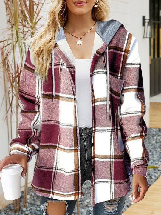 Damen lässige Overshirt-Jacke mit Kapuze und praktischem Kordelzug R&B