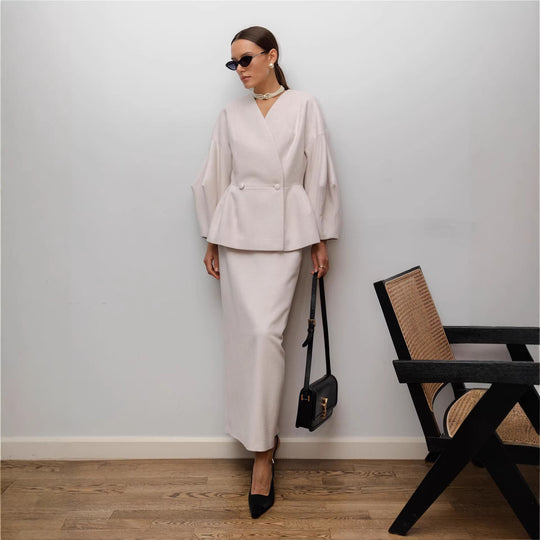 Damen Elegantes Bleistiftkleid mit schickem Blazer-Oberteil und Puffärmeln R&B