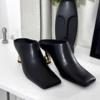 Damen elegante Mules mit goldenen Absatzakzenten R&B
