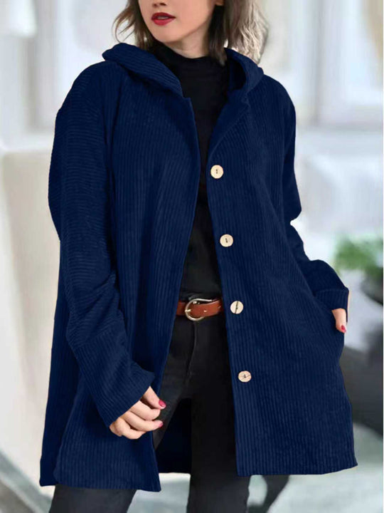 Damen Fleece-Hoodie-Mantel mit Knopfleiste und geripptem Design R&B