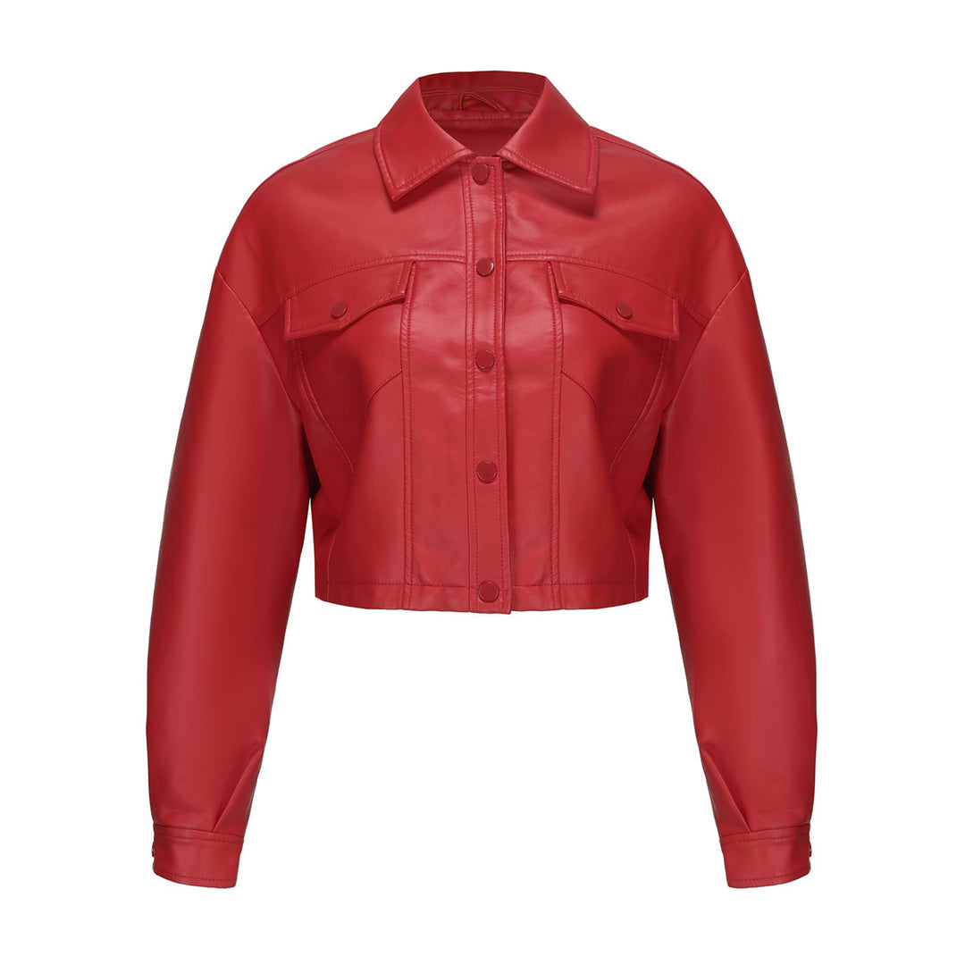 Übergangsjacke Damen schwarz cropped aus Kunstleder