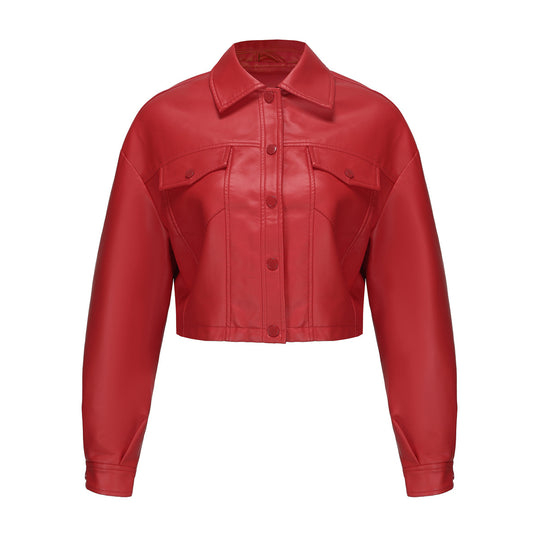 Übergangsjacke Damen schwarz cropped aus Kunstleder