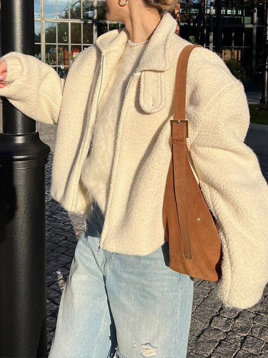 Damen Fluffy Übergangsjacke mit lässigem Schnitt und angewandtem Kragen R&B