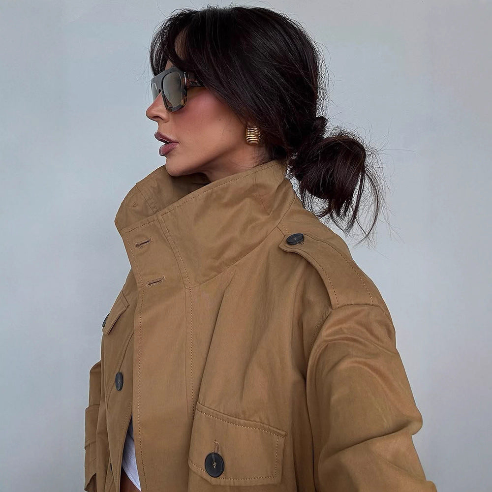 Damen Utility-Jacke mit hohem Kragen und praktischen Taschen R&B