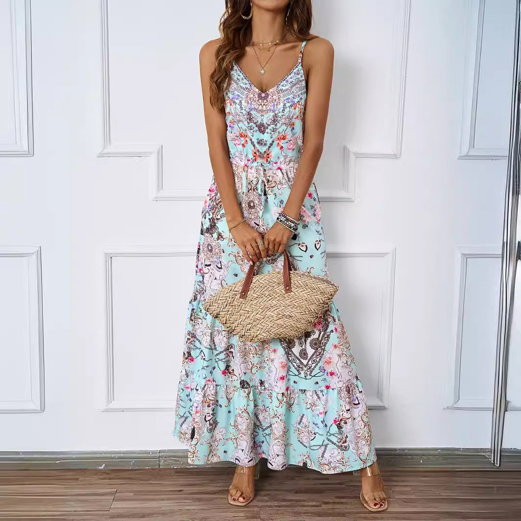 Damen Maxikleid mit luftigen Trägern und floralem Muster R&B