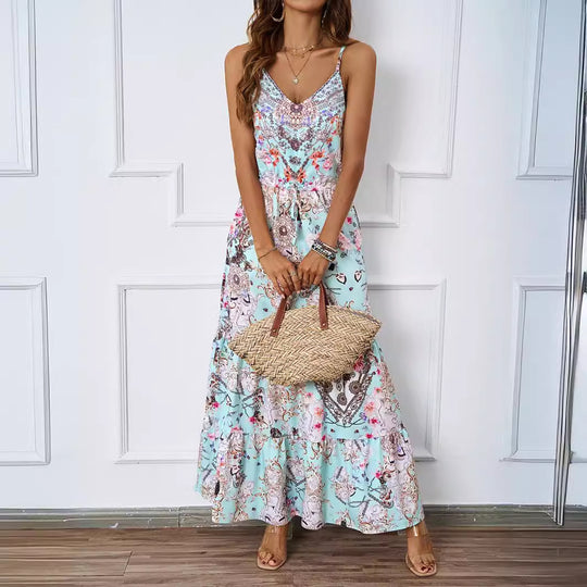 Damen Maxikleid mit luftigen Trägern und floralem Muster R&B
