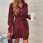 Damen Hemdblusenkleid mit Gürtel und Taschen R&B