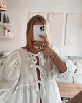 Damen Bluse mit Rüschen und Bindändern