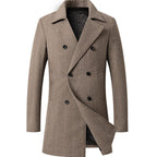 Herren eleganter Doppelreiher-Mantel mit strukturiertem Herringbone-Muster R&B