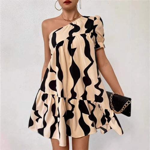 Damen Asymmetrisches Minikleid mit Volant und grafischem Muster R&B