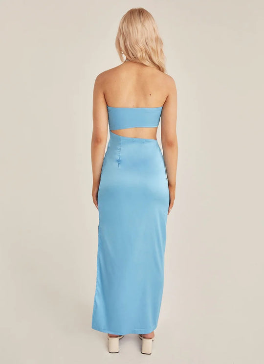 Damen asymmetrisches Maxikleid mit tiefem Rückenausschnitt und figurbetonter Silhouette R&B