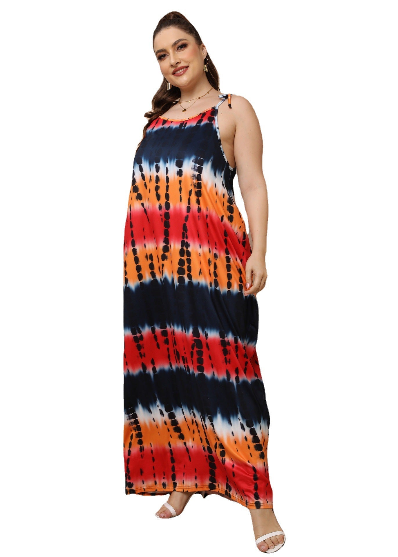 Damen luftiges Maxikleid mit buntem Batikmuster R&B