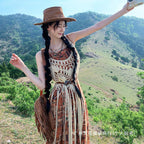 Damen Boho Chic Maxi-Kleid mit Fransen und gehäkeltem Oberteil R&B