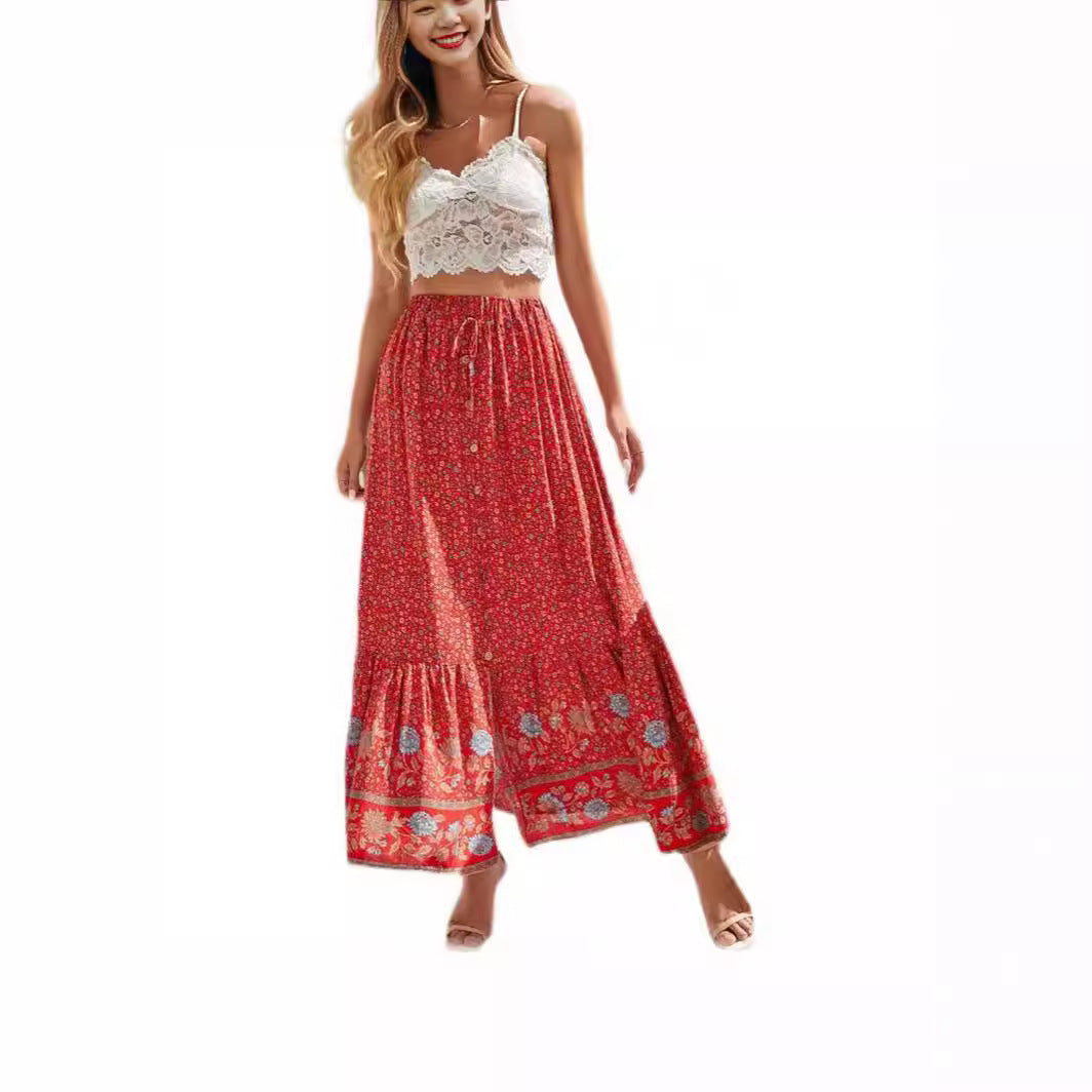 Damen Maxirock mit floralem Design und romantischem Volant R&B