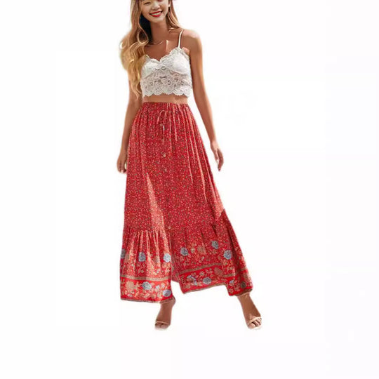 Damen Maxirock mit floralem Design und romantischem Volant R&B