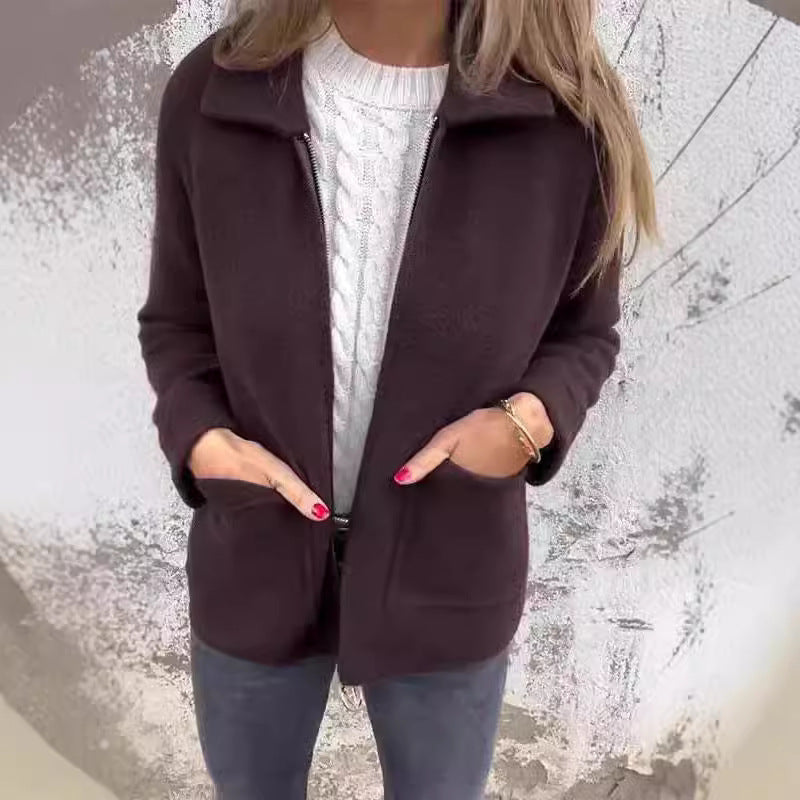 Damen kuschelige Fleecejacke mit kurzen Kragen R&B