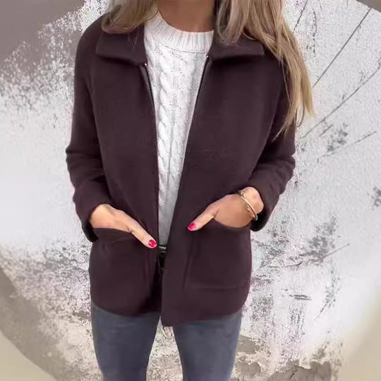 Damen kuschelige Fleecejacke mit kurzen Kragen R&B