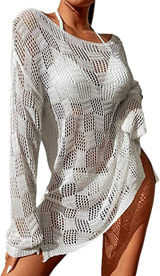 Damen gehäkeltes Crop-Top mit weitem Ärmel und lockerer Passform R&B
