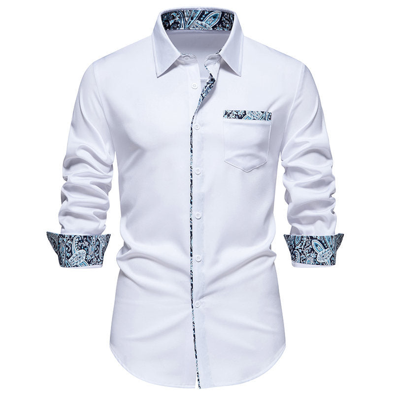 Herren Langarmhemd mit modischem Paisley-Muster an Kragen und Manschetten R&B