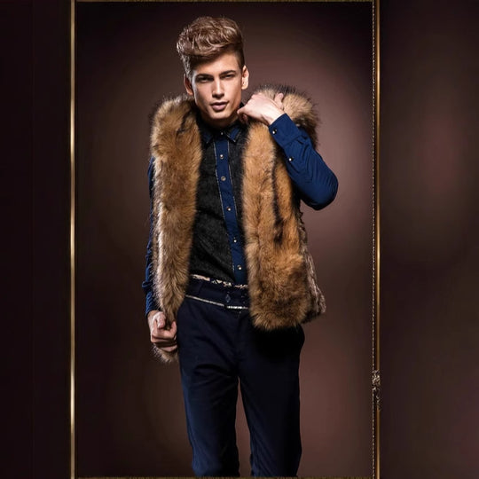 Herren Elegante Kunstpelz-Weste mit tiefem Kragen und luxuriösem Design R&B