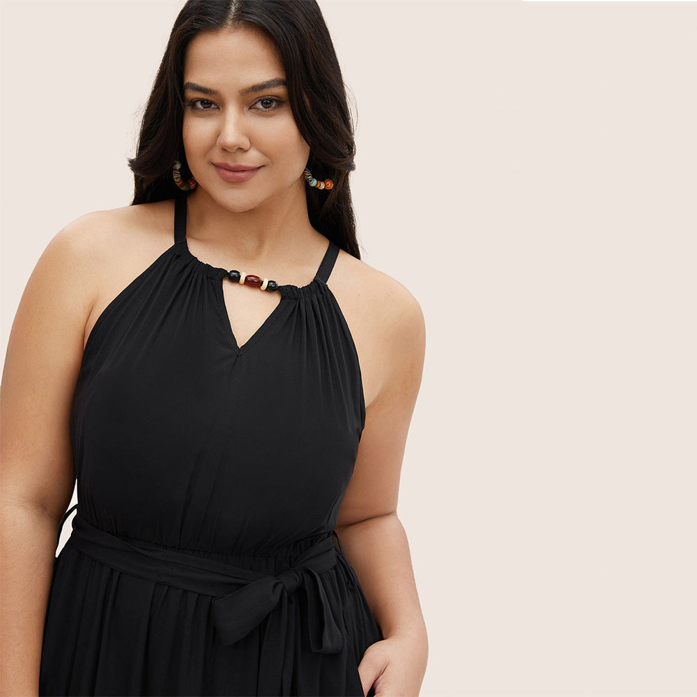 Damen Midikleid mit verstellbarem Träger und elastischem Taillengürtel R&B