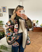 Damen gestepptes Blütenmuster Jacke R&B
