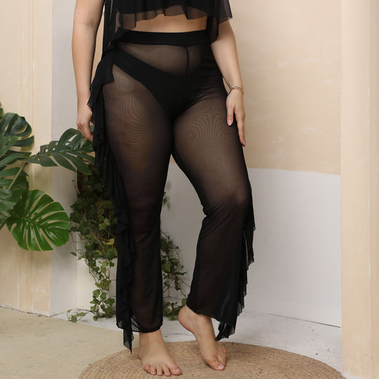 Damen elegante und luftige Strandhose mit Rüschendetails R&B