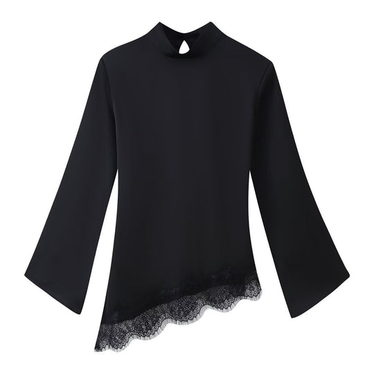 Damen elegantes Oberteil mit auffälligem Spitzenabschluss R&B