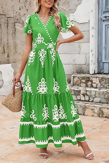 Damen Maxikleid mit V-Ausschnitt und kontrastierenden Stickdetails R&B