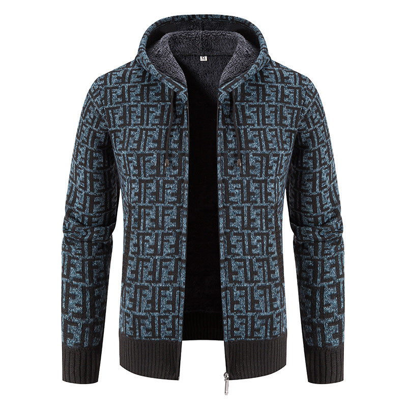 Herren Hochwertige Strickjacke mit modernem Muster und Kapuze R&B
