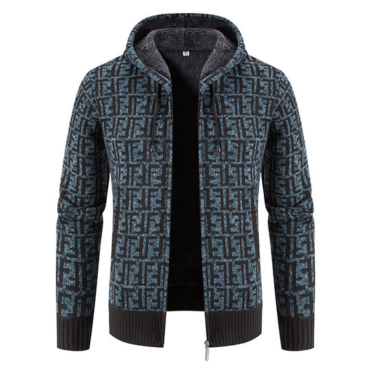 Herren Hochwertige Strickjacke mit modernem Muster und Kapuze R&B