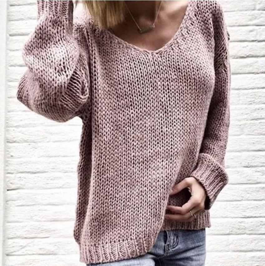 Damen Grober V-Pullover mit lässigem Schnitt und strukturiertem Gewebe R&B