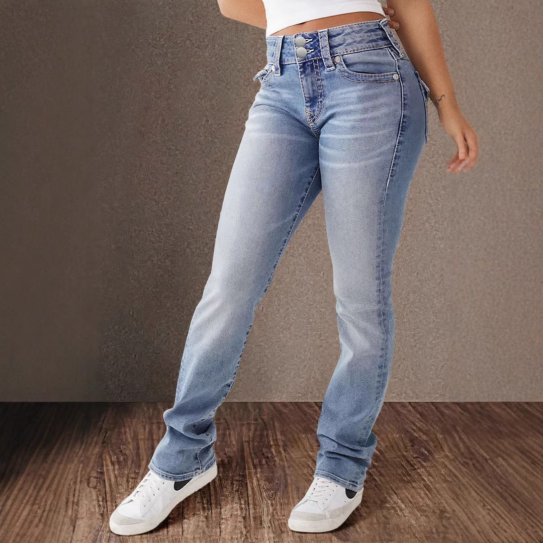 Damen High-Waist Slim Fit Jeans mit elegantem Knopfdetail R&B