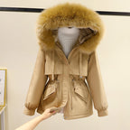 Damen Winterjacke mit funktionalem Reißverschluss und abnehmbarem Kunstpelzkragen R&B