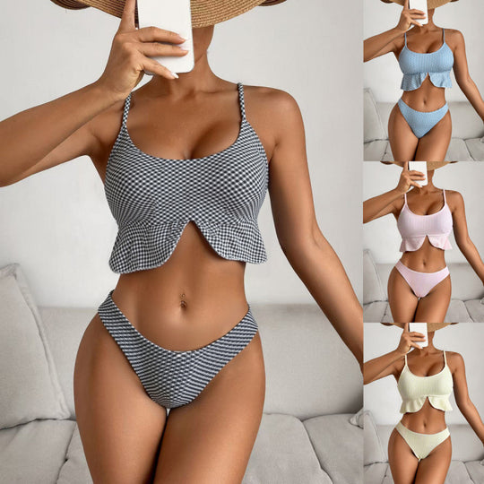 Damen Bikiniversatile mit Rüschen und Karomuster R&B