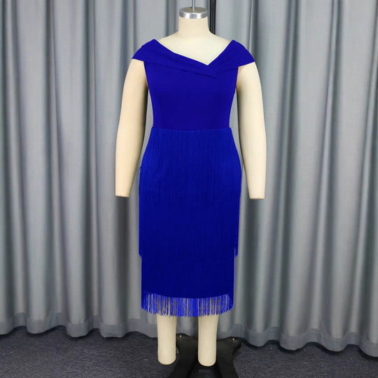 Damen Glamouröses Fransen-Kleid mit elegantem V-Ausschnitt R&B