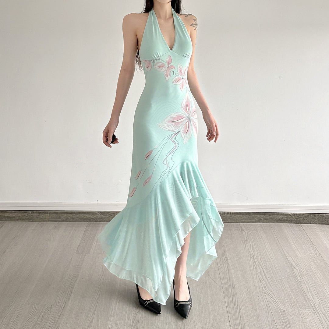 Damen Elegantes Maxikleid mit floralem Design und asymmetrischem Saum R&B