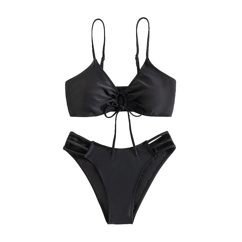 Damen Triangel-Bikini-Set mit Schleifen-Detail und modischen Einschnitten R&B