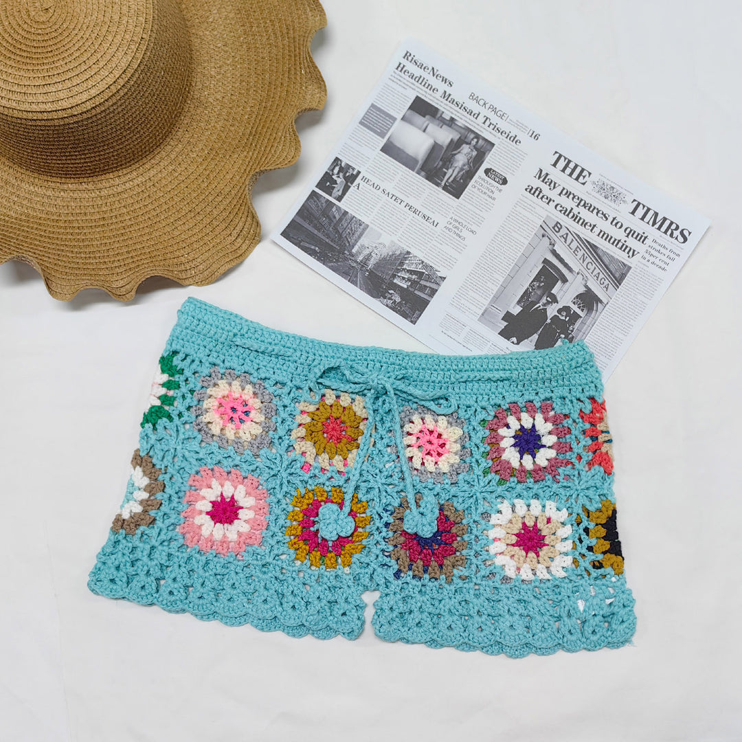 Damen Häkelshorts mit buntem Granny-Quadrat-Muster R&B