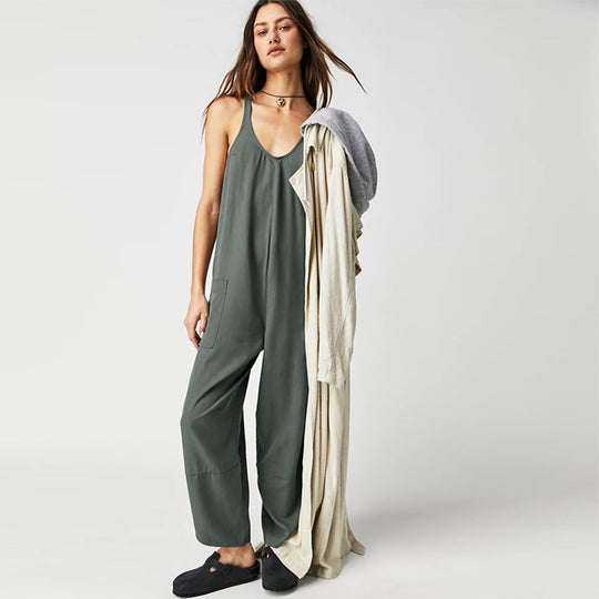 Damen Lässiger Jumpsuit mit weitem Bein und seitlichen Taschen R&B