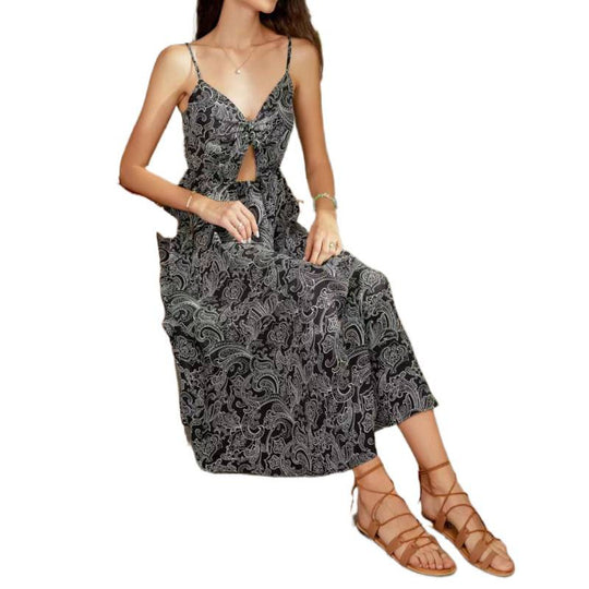 Damen Maxikleid mit verspieltem Cut-Out-Design und floralen Motiven R&B