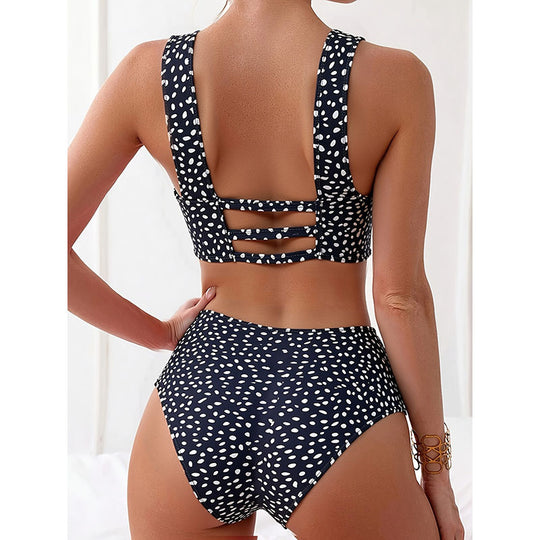 Damen Sportliches Bikini-Set mit hoch geschnittenem Höschen und breiten Trägern R&B