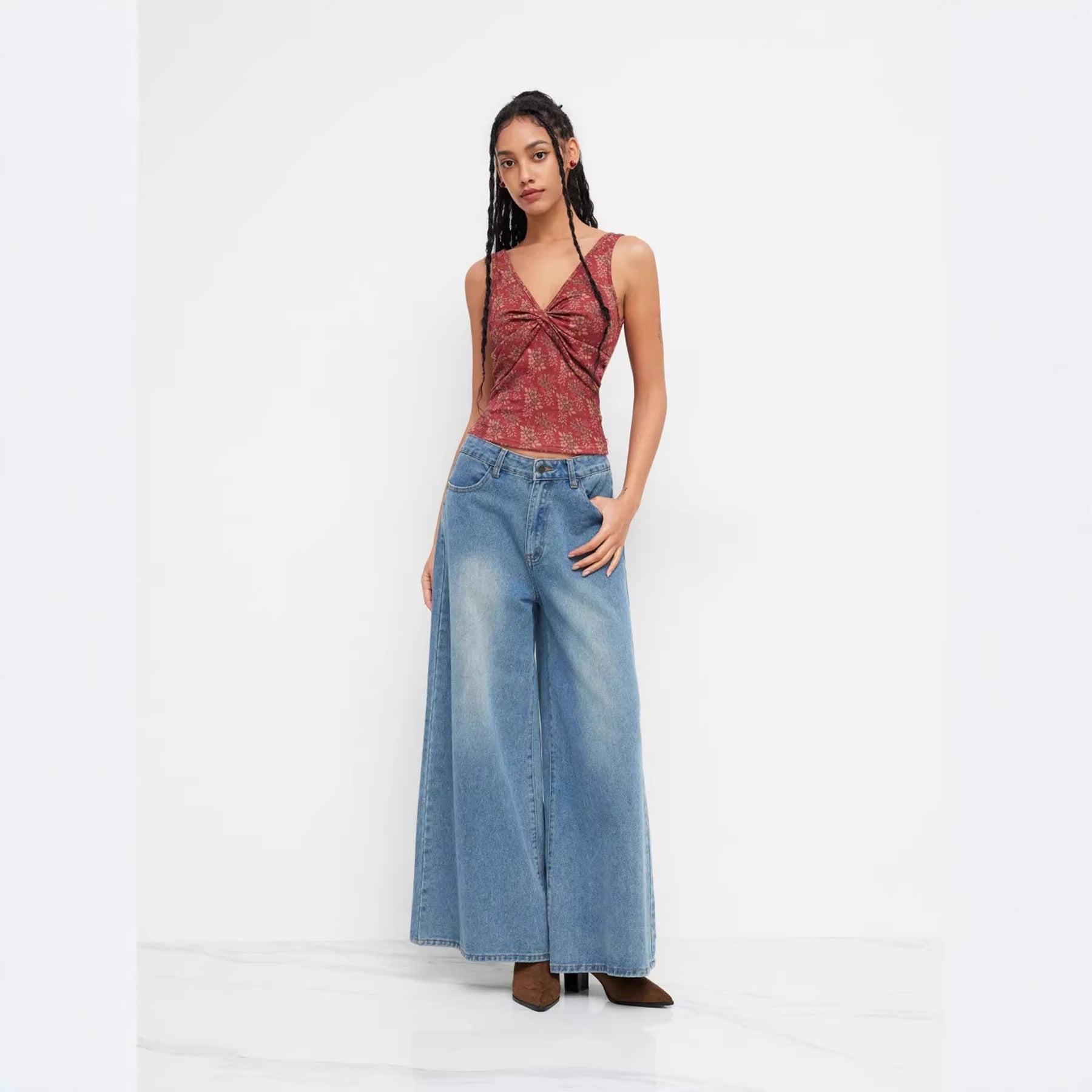Damen Dekoratives Floral Top mit Raffungen R&B