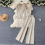 Damen modisches Strick-Loungewear-Set mit V-Ausschnitt und Kapuze R&B