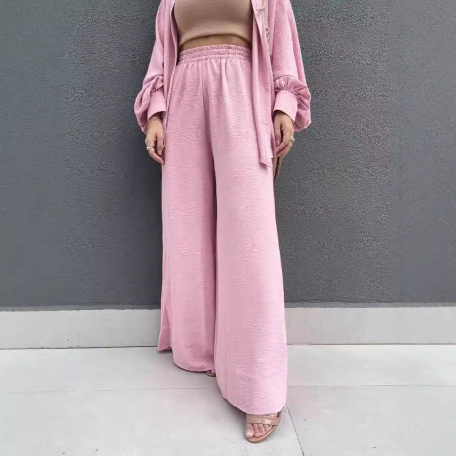 Damen Lässiges Zweiteiliges Set aus luftiger Bluse und weit geschnittenen Hosen R&B