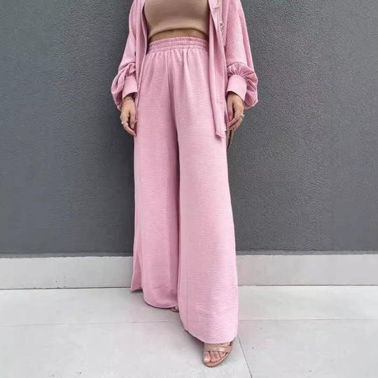 Damen Lässiges Zweiteiliges Set aus luftiger Bluse und weit geschnittenen Hosen R&B